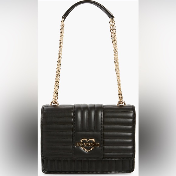 Love Moschino Handbags - NWT Love Moschino Borsa Napa PU Shoulder Bag in Black with Gold Hardware